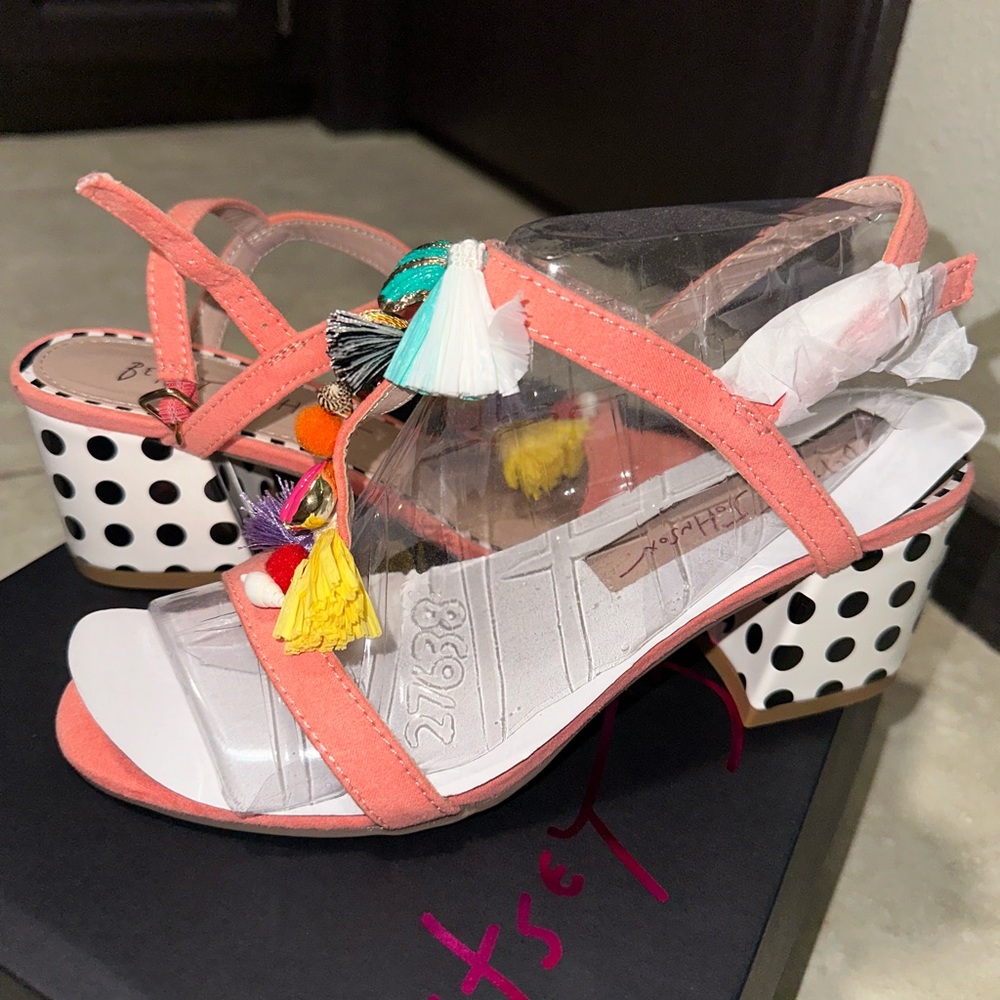 Betsey Johnson Coral/Polka Dot Sandals.
